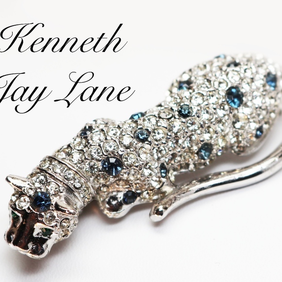 Kenneth Jay Lane Jewelry - KENNETH JAY LANE ROYAL BLUE CRYSTAL LEOPARD BROOCH